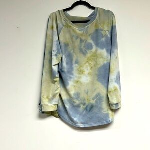 Green and blue 1X long sleeve, tie-dye sweatshirt